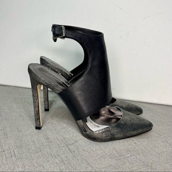 BCBGeneration Chaser Black Leather Pewter Stiletto Heel Nwt - Picture 3 of 11